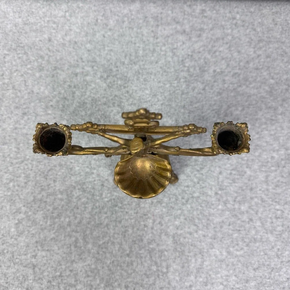 Vintage Crucifix Last Rites Altar Candelabra Double Taper Candle Holder
